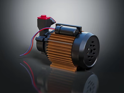 Black Electric Motor With Red Button Brown Cooling Fins And Colored Wires 3d model