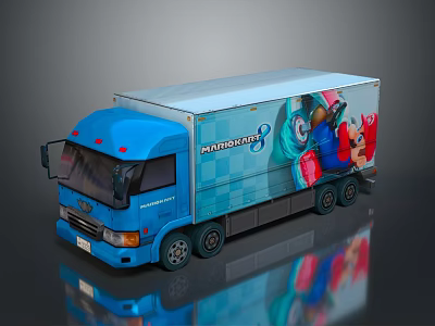 Blue Delivery Truck With Monster Clash Graphics And Colorful Cartoon Characters 3d model