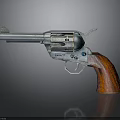 Detailed Classic Revolver With Silver Barrel Wooden Grip And Blue Metal Parts