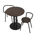 Modern Round Dining Table With Wooden Top And Black Metal Chairs Set