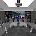 Modern Conference Room Interior With Long Tables Comfortable Chairs Large Screen And Projector