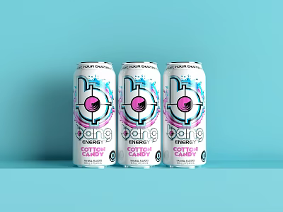 Bang Cotton Candy Energy Drink Cans with Pink Blue Splash Design 3d model