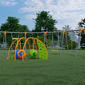 Colorful Outdoor Playground Equipment With Swings Slide And Climbing Structure On Grass Field For Kids