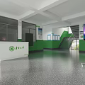 Yucai Middle School Hallway With Reception Desk Green Walls Staircase And Large Screen