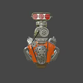 Detailed 3D Rendered Engine With Silver Orange Mechanical Parts And Pipes
