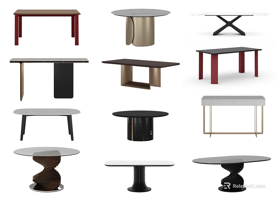 Modern Dining Tables With Various Designs Shapes And Stylish Bases For Home 3d model