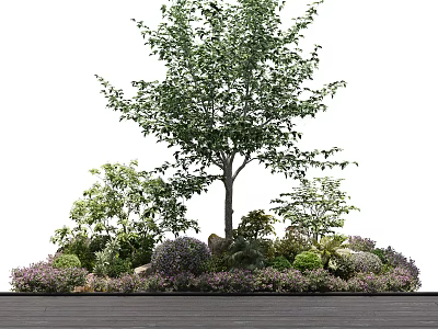 Arbor as Garden Focal Point With Surrounding Shrubs Herbs and Wooden Ground 3d model
