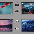 Projection Surveillance System with Multiple Screens Displaying Different Scenes and Monitoring Cameras