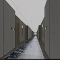 Modern Hotel Corridor Interior With Textured Walls Recessed Lighting Room Doors And Patterned Carpet