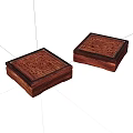 Two Square Wooden Boxes With Intricate Carved Patterns On Dark Brown Surface 3d model