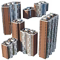 Modern Multi Story Residential Buildings With Red Brick White Facade And Balconies