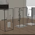 Modern Shower Sauna Glass Enclosures with Various Designs and Black Frames 3d model