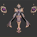 Gorgeous Female Character In Purple Gold Outfit With Flowing Robe And Gemstone Ornaments