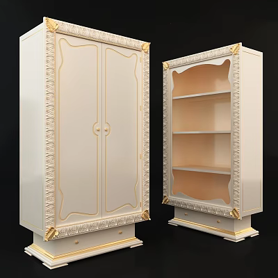 Ornate Classical Wardrobe With Double Doors Open Shelves And Detailed Golden Carvings 3d model
