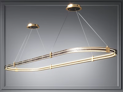 Modern Circular Chandelier With Sleek Metallic Frame And Illuminated Ring Design 3d model