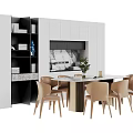 Modern Kitchen Interior With Rectangular Dining Table Set Beige Chairs And Cabinets 3d model