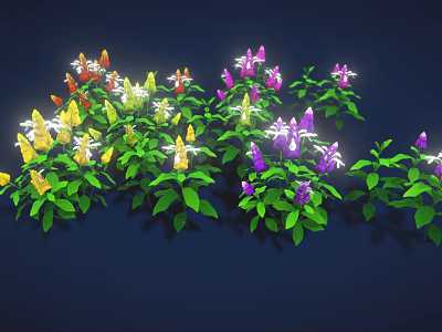 Lush Flowering Plants With Colorful Blooms And Green Leaves Against Dark Background 3d model