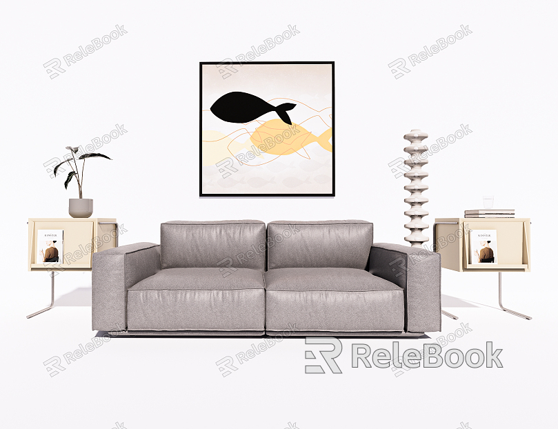 Modern Double Sofa Simple Double Sofa Combination Side Table Floor Lamp Decorative Painting model