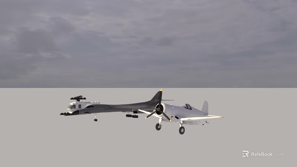 Twin Fuselage Military Reconnaissance Aircraft Flying in Gray Sky with Propellers 3d model 