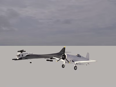 Twin Fuselage Military Reconnaissance Aircraft Flying in Gray Sky with Propellers 3d model