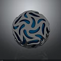 Intricate Decorative Sphere With Hollow Blue And Silver Wave Pattern Shiny Surface 3d model