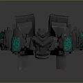 3D Mechanical Robot Model With Gray Armor Green Red Accents And Angular Head Design