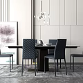 Modern Dining Table Set With Black Table Gray Chairs And Pendant Light Decor 3d model