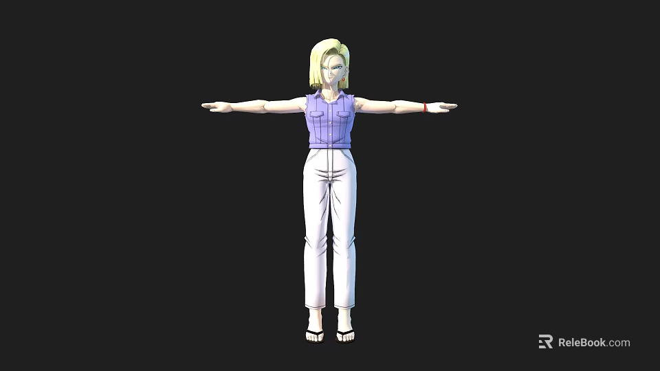 Game Movie Character 3D Model With Blonde Hair Purple Sleeveless Top White Pants Outstretched Arms 3d model 