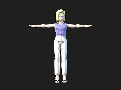 Game Movie Character 3D Model With Blonde Hair Purple Sleeveless Top White Pants Outstretched Arms 3d model