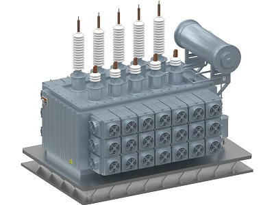 High Voltage Industrial Equipment Featuring Multiple Insulators Cylindrical Cooling Unit Radiator Fins and Stable Base 3d model