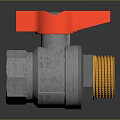 3D Rendered Ball Valve With Red Handle Silver Body And Yellow Threaded End