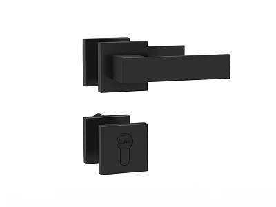 Black Modern Rectangular Door Handle With Square Lock Plate And Keyhole 3d model