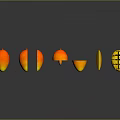 Different Stages of Orange Slices Arranged on Gray Background with Reflection