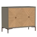 Modern Console Cabinet With Geometric Wooden Door And Metal Legs For Entryway Decor