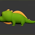 Cute Green Cartoon Dinosaur Character With Orange Fin And Smooth Surface