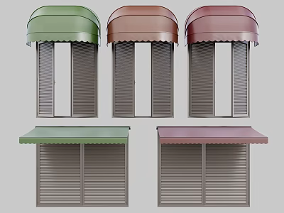 Colorful Window Awnings With Green Brown Red Designs For Shutter Windows 3d model