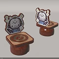 Wooden Children's Chair with Cartoon Backrest Headphones Star Decorations Circular Seat Concentric Patterns Cylindrical Base