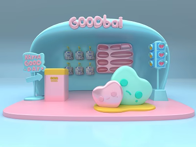 Goobai Display Scene With Pink Blue Background And Cute Soft Shaped Characters 3d model
