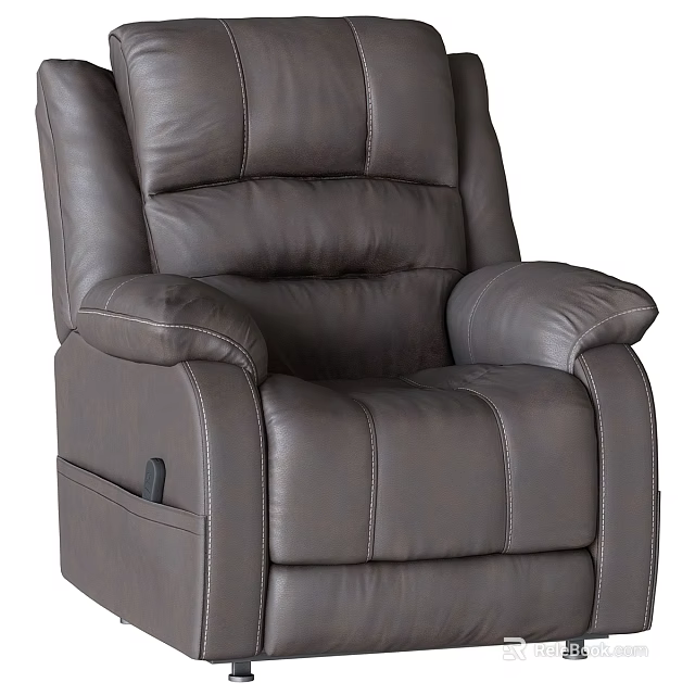 Gray Leather Reclining Single Seater Sofa With Comfortable Plush Backrest And Stitching Armrests 3d model 