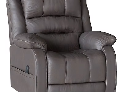 Gray Leather Reclining Single Seater Sofa With Comfortable Plush Backrest And Stitching Armrests 3d model