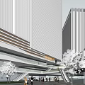 Modern Commercial Complex With Interconnected Walkways Green Roof And Plaza Area