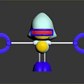 3D Character With Light Blue Head Red Goggles Yellow Sphere And Blue Fork Arms