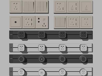 Modern Home Switch Panels With Various Designs Different Types And Socket Combinations 3d model