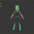 3D Model Of Female Fantasy Creature Character With Horned Head And Red Blue Armored Outfit