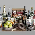 Assorted Food Display With Fresh Apples Oranges Chocolate Donuts Wheat Nuts And Drinks