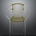 Modern Yellow Wire Chair With White Circular Armrests And Silver Metal Legs
