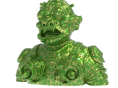 Green Speckled Texture Monster Bust Sculpture With Large Eyes And Open Mouth 3d model