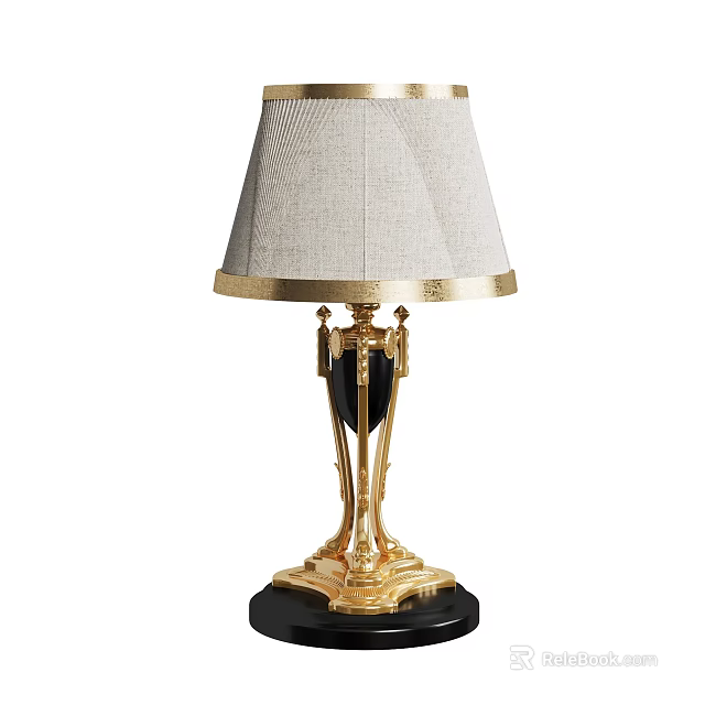 Stylish Table Lamp With Gold Human Figure Base Beige Lampshade And Black Base 3d model 