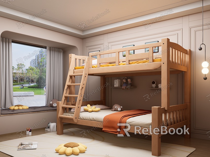 Modern Children's Room Children's Bedroom Solid Wooden Bed Bunk Bed High and Low Bed Bunk Bed model