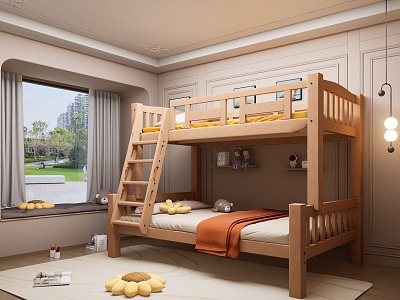 Modern Children's Room Children's Bedroom Solid Wooden Bed Bunk Bed High and Low Bed Bunk Bed model